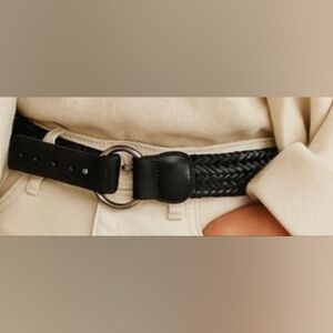 Vince. Women's Braided Leather Belt Black Wide Boho Size XS/S